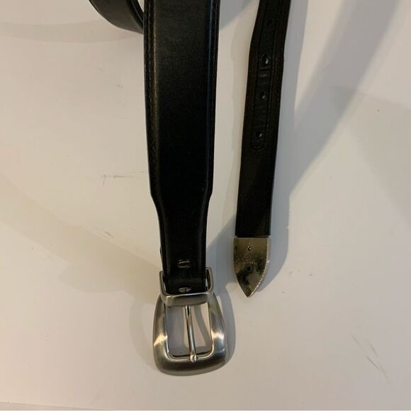 mens NOCONA belt co black leather belt size 44 silver buckle - Picture 3 of 9
